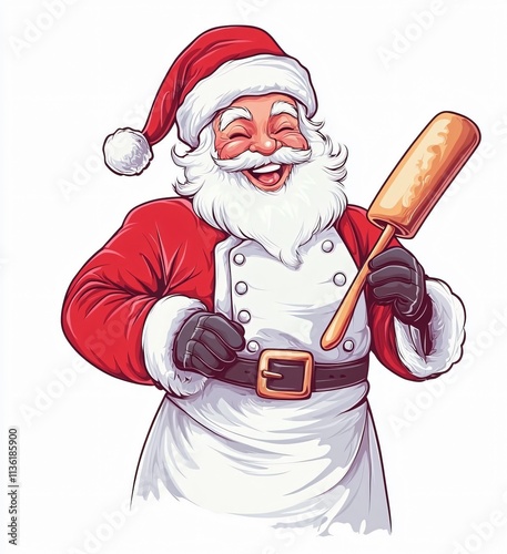 Jolly Santa Claus Baker with Rolling Pin Christmas illustration