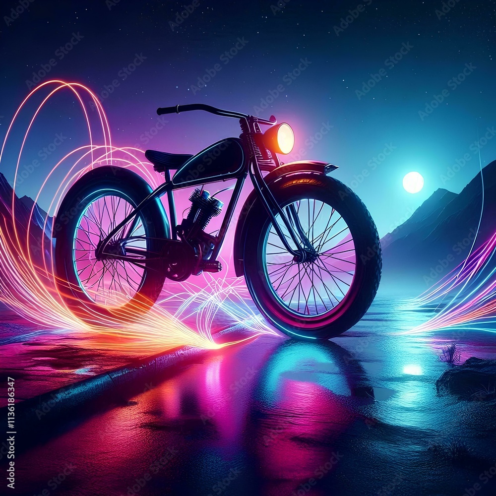 Fototapeta premium neon style motorcycle 8
