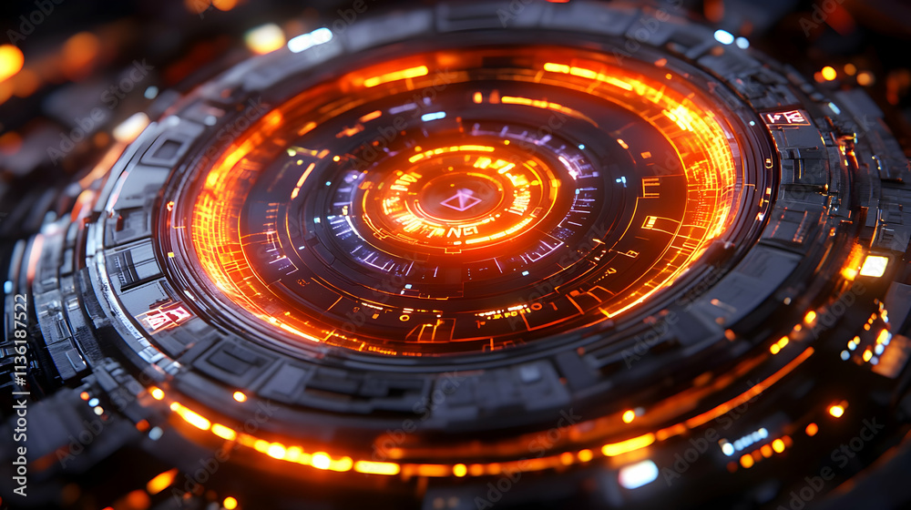 Glowing futuristic circular technology interface. Glowing futuristic circular technology interface.