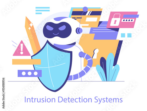 AI Cybersecurity. Flat Vector Illustration