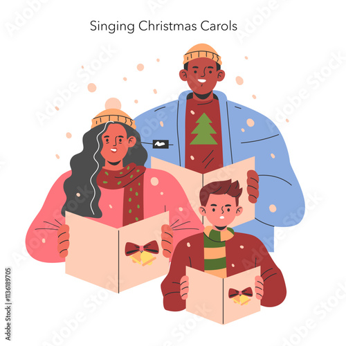 Christmas Family. Flat Vector Illustration