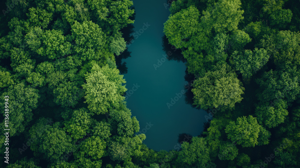 Naklejka premium A forest with a lake in the middle