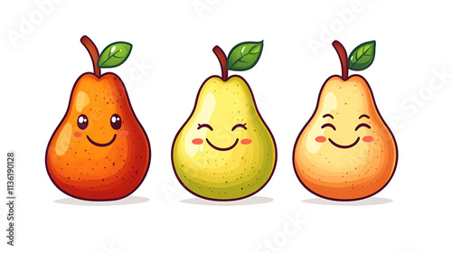 cute cartoon character fruit pear against white background.ai generative © naina 