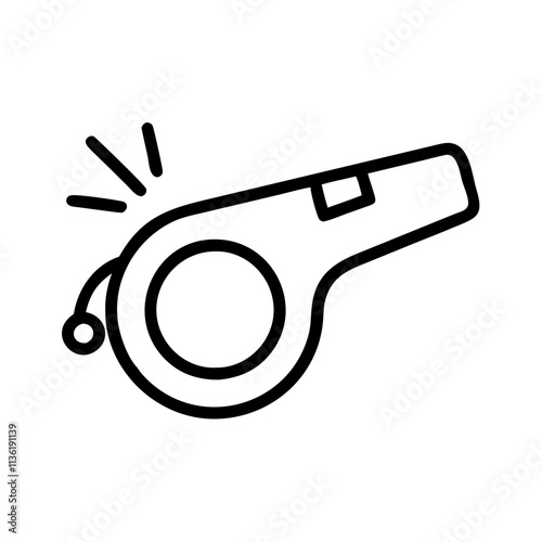 whistle icon, fishing concept, minimal style, black and white, signaling tool