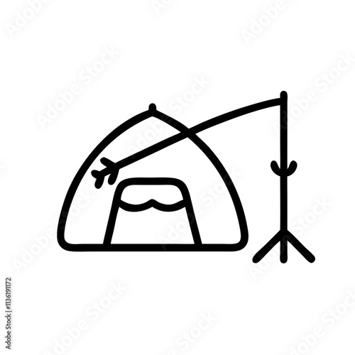 ice fishing tent icon, fishing concept, minimal style, black and white, outdoor shelter