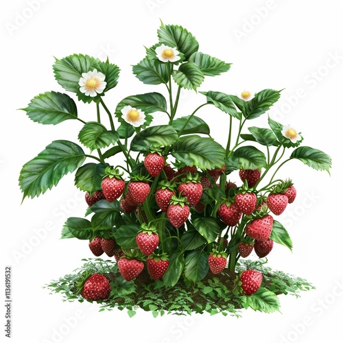 wild strawberry in the garden White Background Generative AI.