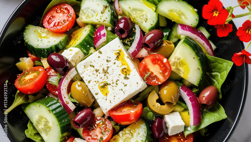 Fresh greek salad ingredients kitchen food photography bright colors close-up healthy eating Fresh greek salad ingredients kitchen food photography bright colors close-up healthy eating