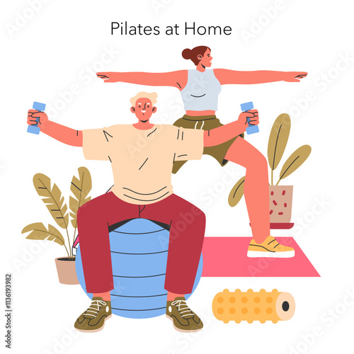 Sport at Home. Flat Vector Illustration