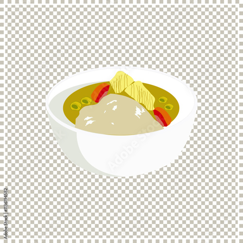 colorful illustration of yellow fish soup papeda