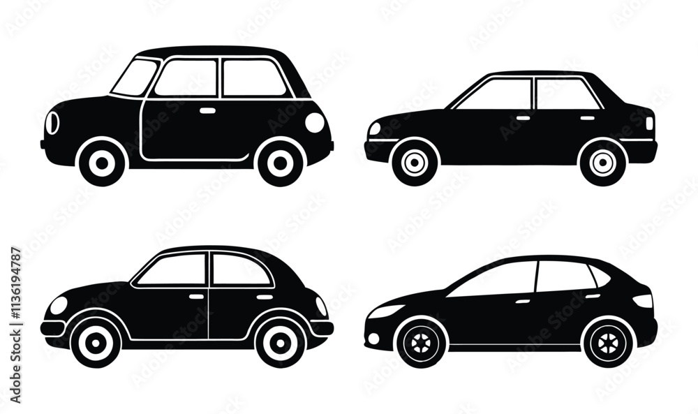 Four Simple Black Silhouette Car set Four Simple Black Silhouette Car set