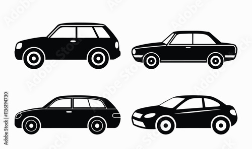 Four Simple Black Silhouette Car set