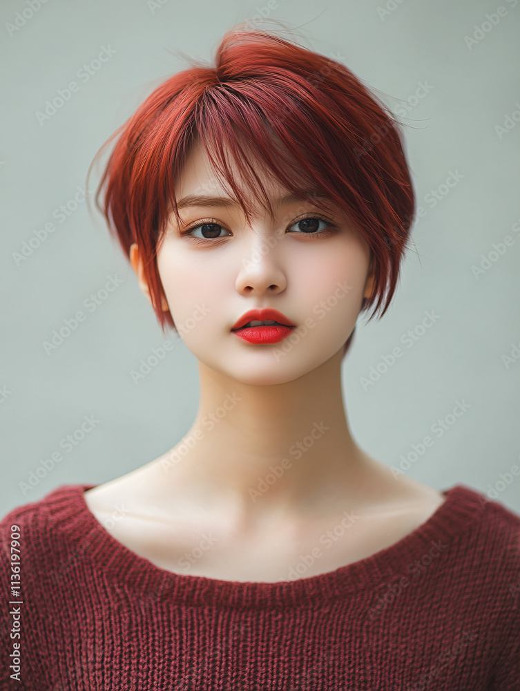 Portrait cute 18-year-old Indonesian girl short black hair soft natural lighting serene outdoor background fashion beauty lifestyle concept pose warm glow skin feminine timeless chic wall art teen