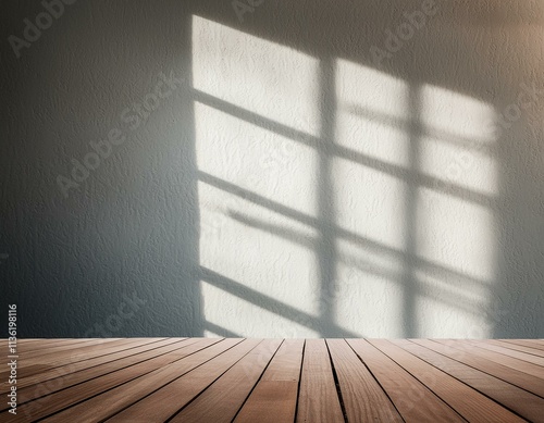 Realistic and minimalist blurred natural light windows shadow overlay on wall paper texture