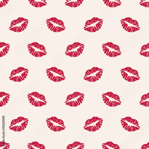 Seamless pattern with red lips on a plum background. Vector Valentine's day pattern.