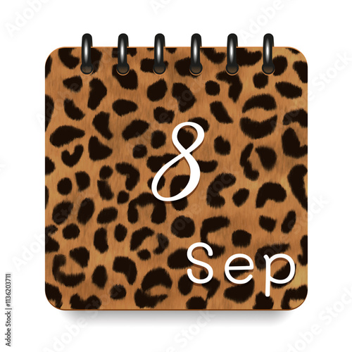 September. Leopard print calendar daily icon. White letters. Date day week Sunday, Monday, Tuesday, Wednesday, Thursday, Friday, Saturday.