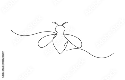 Bee single line art, continuous one line drawing of Isolated outline vector art, One Continuous Line Drawing of Bee Icon, One line drawing of flying bee.