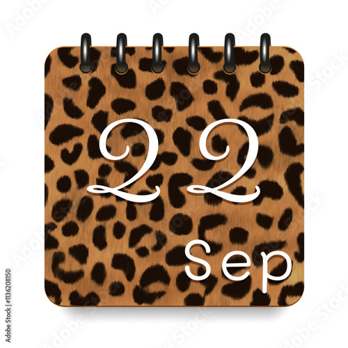 September. Leopard print calendar daily icon. White letters. Date day week Sunday, Monday, Tuesday, Wednesday, Thursday, Friday, Saturday.