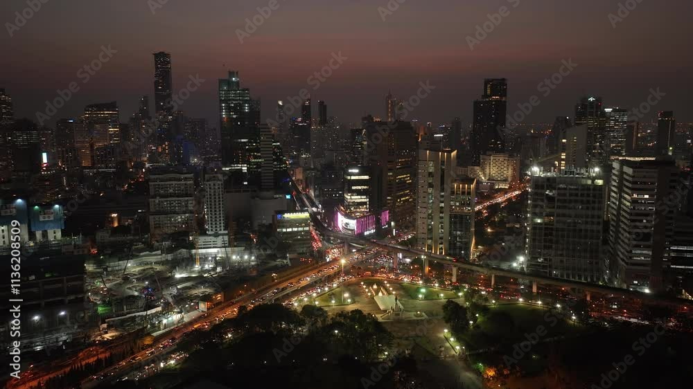 sunset sky night illumination bangkok city downtown traffic street crossroad aerial panorama 4k thailand sunset sky night illumination bangkok city downtown traffic street crossroad aerial panorama 4k thailand