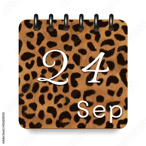 September. Leopard print calendar daily icon. White letters. Date day week Sunday, Monday, Tuesday, Wednesday, Thursday, Friday, Saturday.