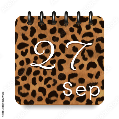 September. Leopard print calendar daily icon. White letters. Date day week Sunday, Monday, Tuesday, Wednesday, Thursday, Friday, Saturday.