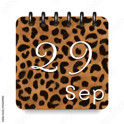September. Leopard print calendar daily icon. White letters. Date day week Sunday, Monday, Tuesday, Wednesday, Thursday, Friday, Saturday.
