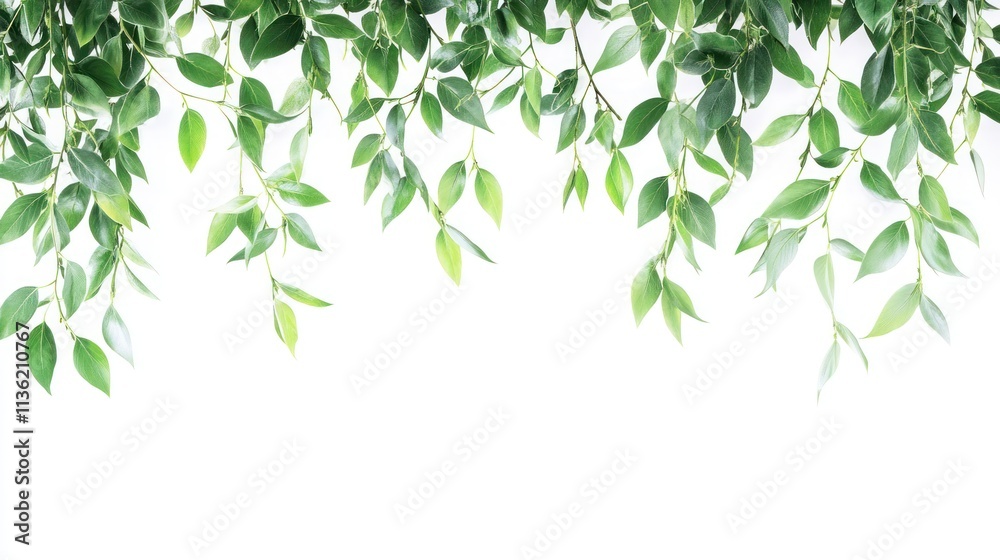 Lush green leaves cascading on white background. Lush green leaves cascading on white background.