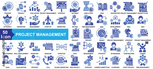 Project Management Icon Collection Glyph Colour Style