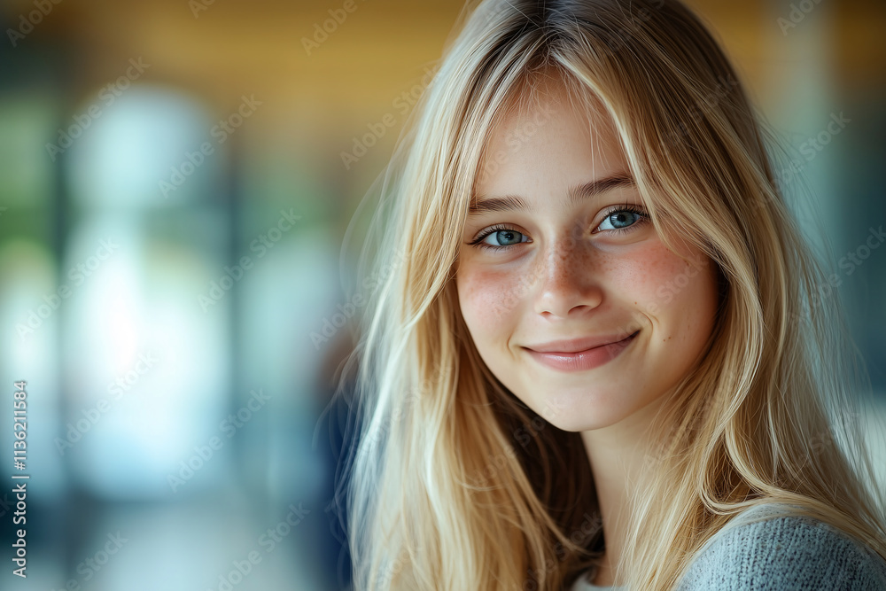 Young pretty blonde girl at indoor Young pretty blonde girl at indoor
