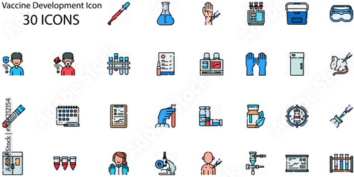 Set of Vaccine Development icons. Line art style icons bundle. vector illustration