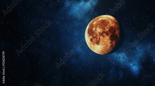 A majestic Lunar Eclipse phenomenon with a blood moon against a starry night backdrop, macro shot, Minimalist style photo