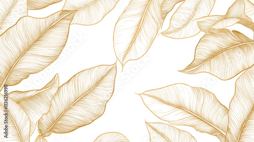 Gold leaf tropical leaves pattern. Elegant and luxurious botanical design.