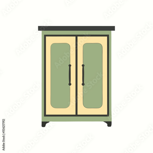 a simple illustration of a wooden cabinet with two doors