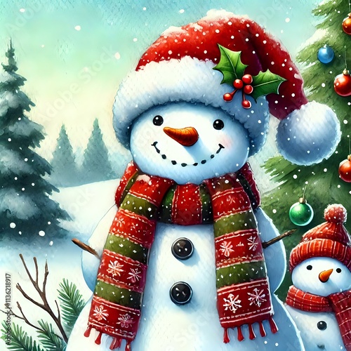 Cheerful Snowman in Festive Attire