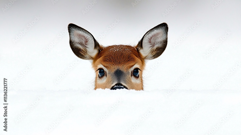 Fawn peeking from snowdrift. Fawn peeking from snowdrift.