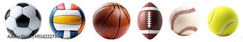 Collection of various balls isolated on transparent background.