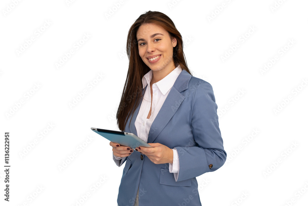 Stylish young businesswoman interacting with a tablet Stylish young businesswoman interacting with a tablet
