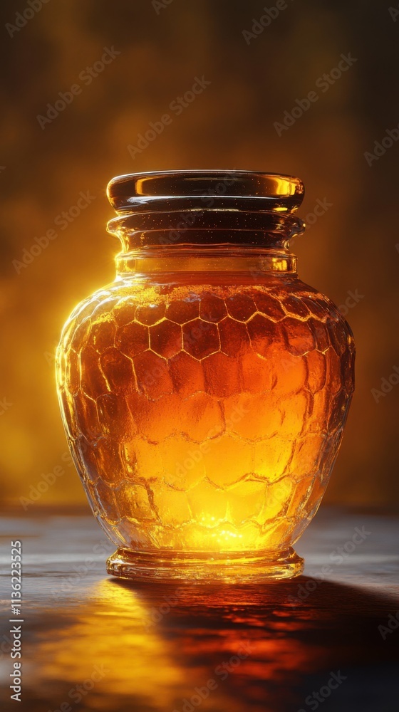 vibrant honey jar with glowing golden light, rustic background, intricate textures, warm tones, serene atmosphere, artistic composition, detailed perspective vibrant honey jar with glowing golden light, rustic background, intricate textures, warm tones, serene atmosphere, artistic composition, detailed perspective