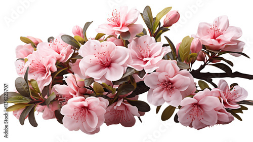 Vibrant pink azalea flower on a branch, ideal for seasonal and artistic floral designs, isolated on transparent background.
