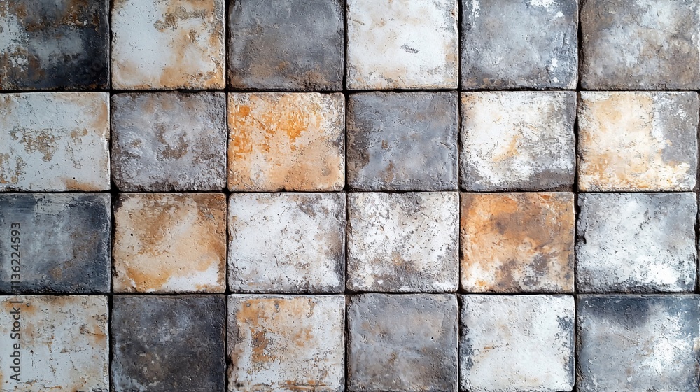 Fototapeta premium Weathered checkered tile floor.