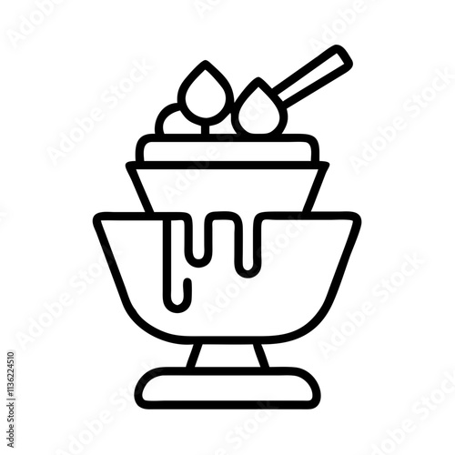 chocolate fondue pot icon, chocolate day line art, chocolate icon - simple black line art icon of chocolate fondue pot, for chocolate day celebrations. chocolate vector art.