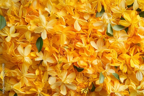 Vibrant texture of nectar-filled honeysuckle blooms creating a lush golden carpet in a sunlit garden setting photo