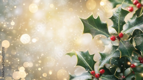 Weihnachtliche Stechpalme im goldenen Licht