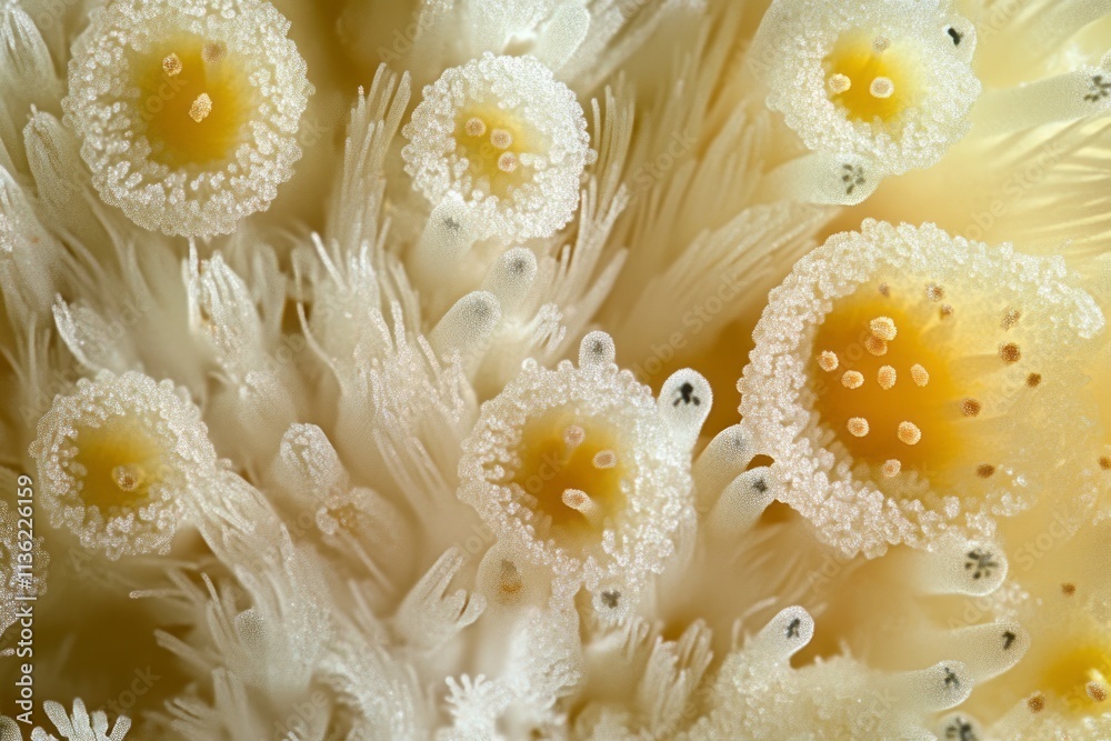 Close-up view of detailed pollen-dusted flower stamens showcasing intricate textures and vibrant colors Close-up view of detailed pollen-dusted flower stamens showcasing intricate textures and vibrant colors