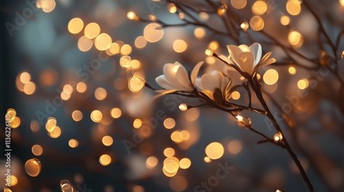 Blühender Magnolienzweig im Abendlicht