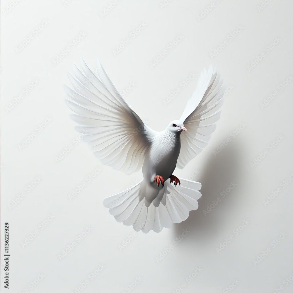 Obraz premium A majestic white dove in mid-flight, symbolizing peace and freedom.