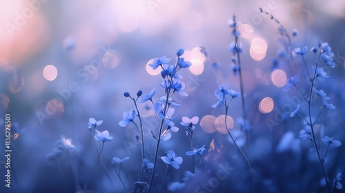 Blaue Blütenzweige im Abendlicht