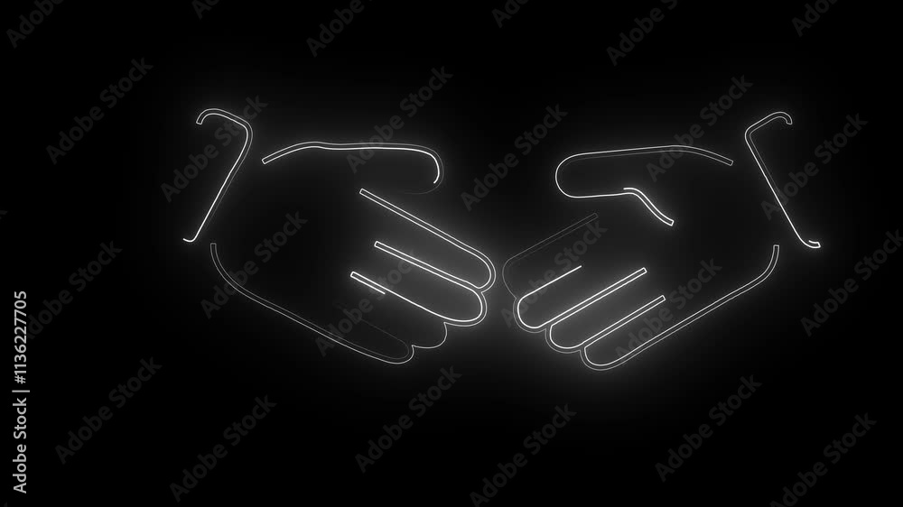 Glowing neon Symbol of handshake, Agreement Line Icon Animation, Animation of shaking hands with black background. Glowing neon Symbol of handshake, Agreement Line Icon Animation, Animation of shaking hands with black background.