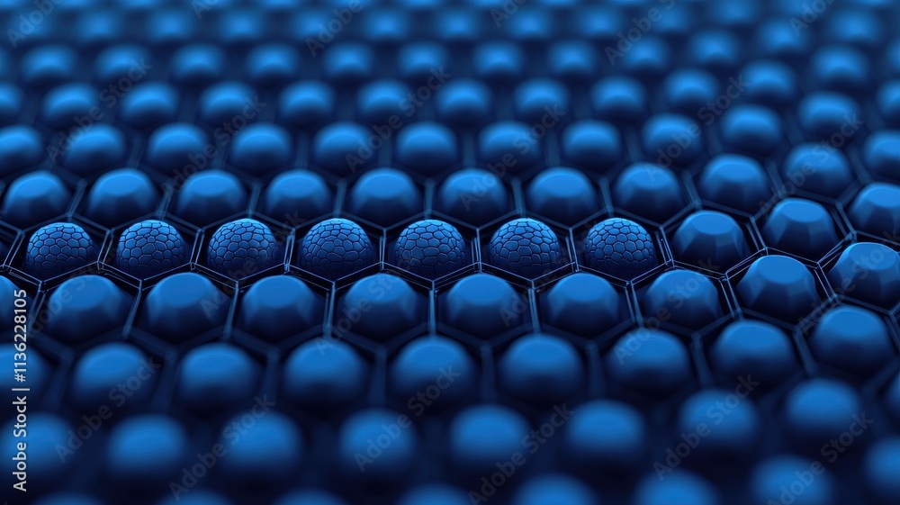 Fototapeta premium Abstract Blue Hexagon Pattern with 3D Spheres Nanotech Science Technology Background