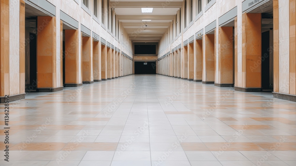 Fototapeta premium Empty Beige Orange Mall Corridor Architecture Interior Design Building