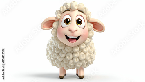 Happy cute sheep cartoon character isolated on white background, 3D Style photo